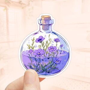 Adesivo de poção de flores violetas, flor de nascimento de fevereiro, vinil à prova d'água, frasco de poção, adesivo de violetas africanas, adesivo de flores de nascimento