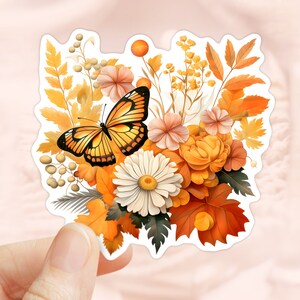 Butterfly Fall Season Sticker, Kindle Sticker, Laptop Sticker, Waterproof Stickers, Flower Stickers, Autumn Season, Cottagecore, Fall Gifts image 1