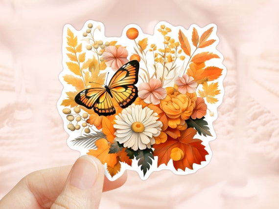 Butterfly Fall Season Sticker, Kindle Sticker, Laptop Sticker, Waterproof Stickers, Flower Stickers, Autumn Season, Cottagecore, Fall Gifts