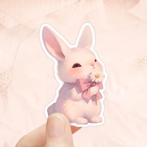 Pegatina de conejito coqueto, pegatina para portátil, lazo rosa de conejito, pegatinas impermeables, pegatinas femeninas, pegatina para Kindle, temporada de Pascua, estética