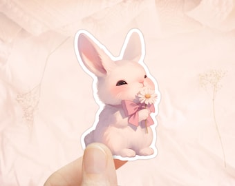 Cute Coquette Bunny Sticker, Laptop Sticker, Bunny Pink Bow, waterproof stickers, Girly Stickers, Kindle Sticker, Easter Season, Aesthetic