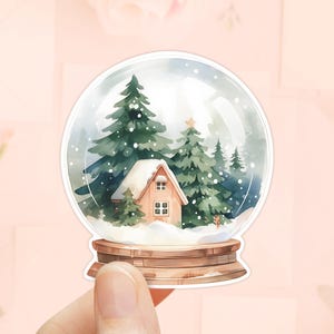 Sticker gezellige sneeuwbol, waterdicht vinyl, Cottagecore, winters tafereel, sneeuwbolstickers, hyggestickers, kerststickers