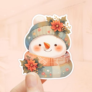 Pegatina de muñeco de nieve, pegatinas navideñas, vinilo resistente al agua, calcomanía de muñeco de nieve, pegatinas de invierno, flor de Pascua, Navidad, helado, invierno