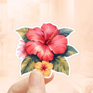 Tropischer Hibiskusaufkleber, wasserdichtes Vinyl, tropischer Aufkleber, hawaiianische Blume, Hydro-Aufkleber, Hibiskusblume, Blumenstrandaufkleber
