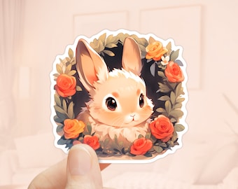 Cute Rabbit Sticker, Laptop Sticker, Animals Lover, waterproof stickers, journal stickers, Easter, Kindle Sticker, Spring Season
