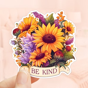 Seja gentil adesivo floral, adesivo de outono, adesivos para hidroflask, adesivos para laptop, adesivo para garrafa de água, adesivo à prova d'água, decalque de flores