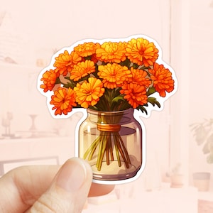 Glasvase Ringelblumen Aufkleber, Journal Aufkleber, Vinyl Aufkleber, Herbst Aufkleber, Wasserflasche Aufkleber, Laptop Aufkleber, Herbst Saison