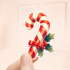 Sticker snoepriet, kerststickers, waterdicht vinyl, kerstsnoepstickers, sticker pepermuntsnoep, zuurstokken, hulstbloem