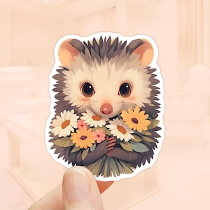 Pegatina de zarigüeya con flores, vinilo resistente al agua, pegatinas de zarigüeya, pegatinas para ordenador portátil, pegatinas de animales bonitos, regalos de zarigüeya, flores de primavera