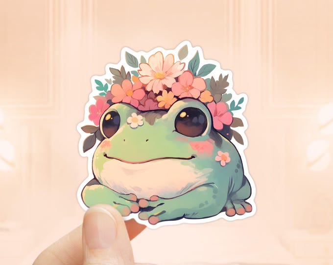 Kawaii Frog Vinyl Sticker | Frogs in Flowers | Laptop Waterproof ...