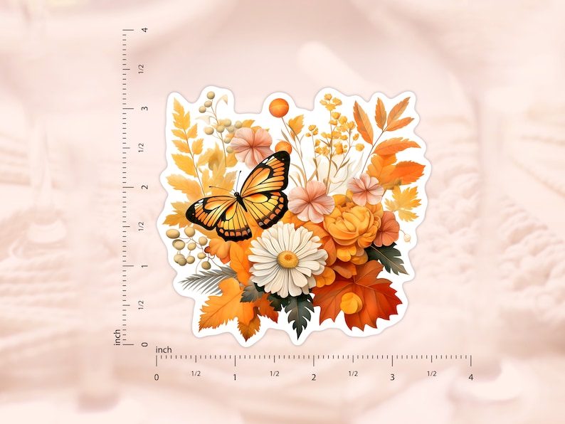 Butterfly Fall Season Sticker, Kindle Sticker, Laptop Sticker, Waterproof Stickers, Flower Stickers, Autumn Season, Cottagecore, Fall Gifts image 2