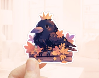 Autocollant automne corbeau mignon, autocollant animal mignon, autocollants bouteilles d'eau, cadeaux pour les amateurs d'oiseaux, autocollant mignon, corbeaux et corbeaux, autocollant automne