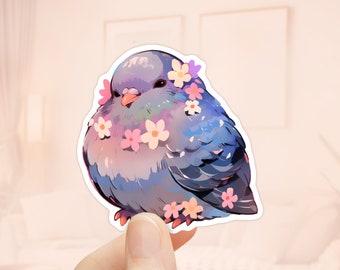 Cute Pigeon with Flowers Sticker, Waterproof Vinyl, Laptop Sticker, Kindle stickers, Bird Decal, Pigeon Stickers, Bird Lovers Gifts, Spring