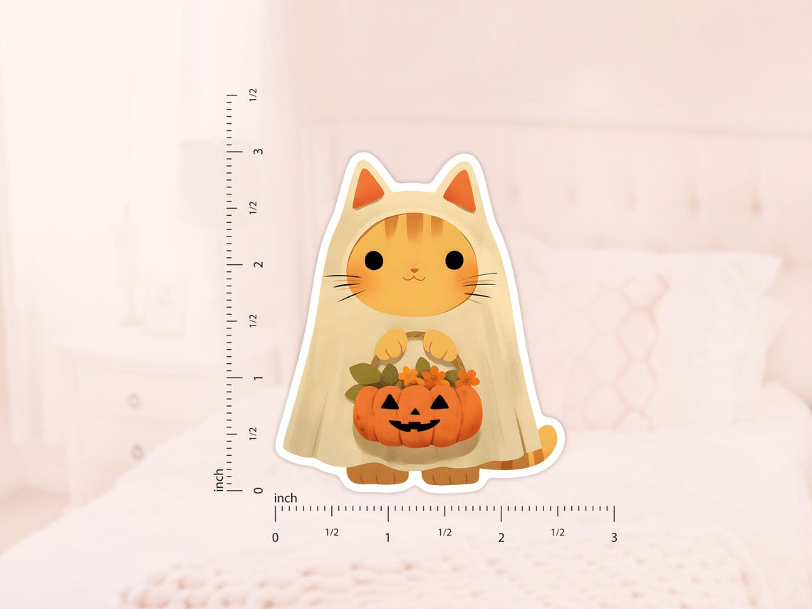 Cute Cat Ghost Vinyl Sticker, Waterproof Sticker, Halloween - Etsy