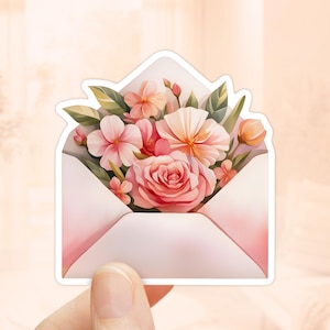 Pegatina de sobre con flores, pegatina floral, vinilo resistente al agua, pegatinas para correo, sobre bonito, bullet journal, carta de amor, día de San Valentín