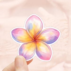 Plumeria Flower Sticker, Waterproof Vinyl, Watercolor Plumeria, Tropical Sticker, Hawaiian Flower, Summer Season, Beach Sticker