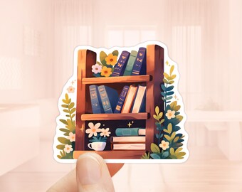 Cute Bookshelf Sticker, Waterproof Vinyl, Book Lovers Gifts, Kindle Stickers, Librarian Stickers, Laptop Sticker, Library Sticker, Reader