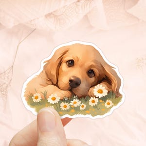Adesivo de bebê Golden Retriever, vinil à prova d'água, adesivo para garrafa de água, mãe de cachorro, adesivo para laptop, decalque de cachorro Golden Retriever, estação de primavera