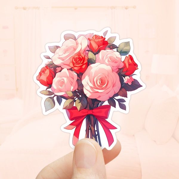 Roses Bouquet Sticker, Valentines Day, Journal Sticker, Scrapbook Sticker, Stanley Cup Stickers, Romantic Sticker, Floral Decal