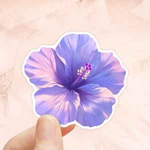 Lila Hibiskusaufkleber, wasserdichtes Vinyl, tropische Aufkleber, hawaiianische Blume, Aquarell Hibiskus, Wasserflaschenaufkleber, Hibiskusblumen