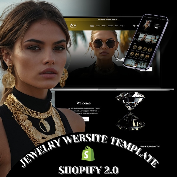Black Shopify Jewelry Website Theme Template, Shopify 2.0 Black Theme Fashion Website Template, Black Theme Shopify Luxury Website Template