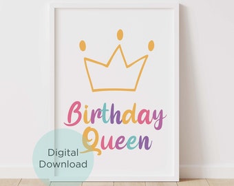 Birthday Queen PRINTABLE Art Happy Birthday Sign Rainbow Birthday Party Decorations Birthday Art Happy Colorful Birthday Sign Kids Bday Art