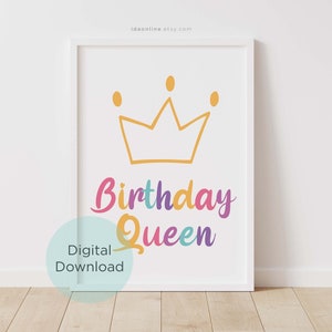 Cumpleaños Reina IMPRIMIBLE Arte Signo de feliz cumpleaños Decoraciones de fiesta de cumpleaños de arco iris Arte de cumpleaños Signo de cumpleaños feliz colorido Arte de cumpleaños para niños