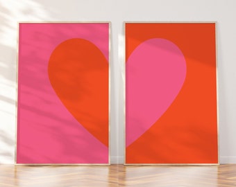 Splited Heart Wall Art Pink Heart Poster Set of 2 Aesthetic Wall Decor Heart Print Home Decor Wall Art Dorm Wall Art DIGITAL DOWNLOAD