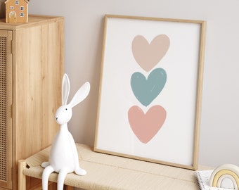 Pastel Hearts Boho Nursery Printable Pink Heart Poster Nursery Wall Art Kids Room Prints Gender Neutral Baby Nursery Decor DIGITAL DOWNLOAD