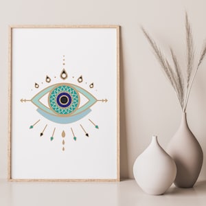 Evil Eye Printable Wall Art, Boho Home Decor, Neutral Print, Minimalist Poster, Line Drawing Eye Art Print, Minimal Line Art Eye Poster