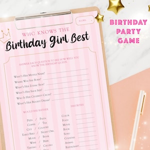 Who Knows the Birthday Girl Best Birthday Party Games - Etsy