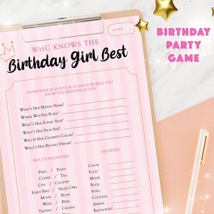 Who Knows The Birthday Girl Best? Birthday Party Games Printable Birthday Quiz Birthday Girl Trivia Birthday Party Print DIGITAL DOWNLOAD