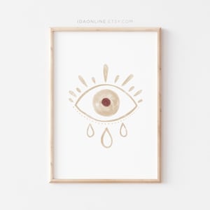 Evil Eye Printable Wall Art, Boho Home Decor, Neutral Print, Minimalist Poster, Line Drawing Eye Art Print, Minimal Line Art Eye Poster