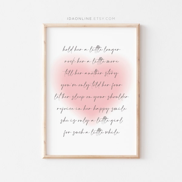 Hold Her Little Longer Nursery Printable Nursery Quote Art Nursery Wall Art Baby Girl Room Decor Kids Room Decor Pink Heart DIGITAL DOWNLOAD