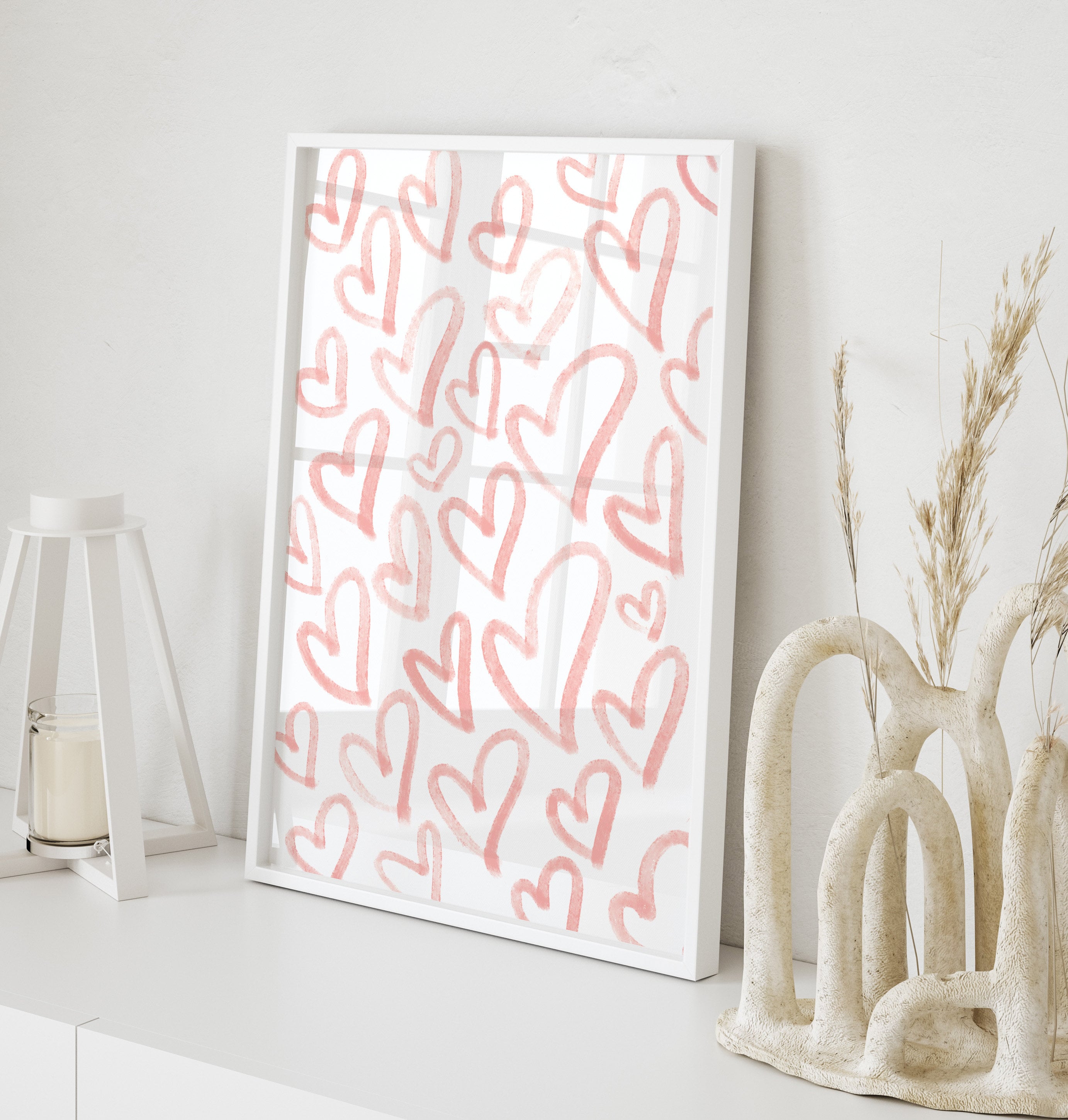 Pink Hearts Printable Heart Poster Bedroom Wall Art Girl's Room Decor ...