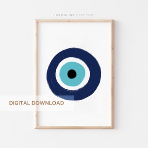 Evil Eye druckbare Wandkunst, Nazar Wandkunst, Nazar Poster Boho Wohnkultur, Neutraldruck, minimalistisches Poster, Auge Kunstdruck, DIGITALER DOWNLOAD