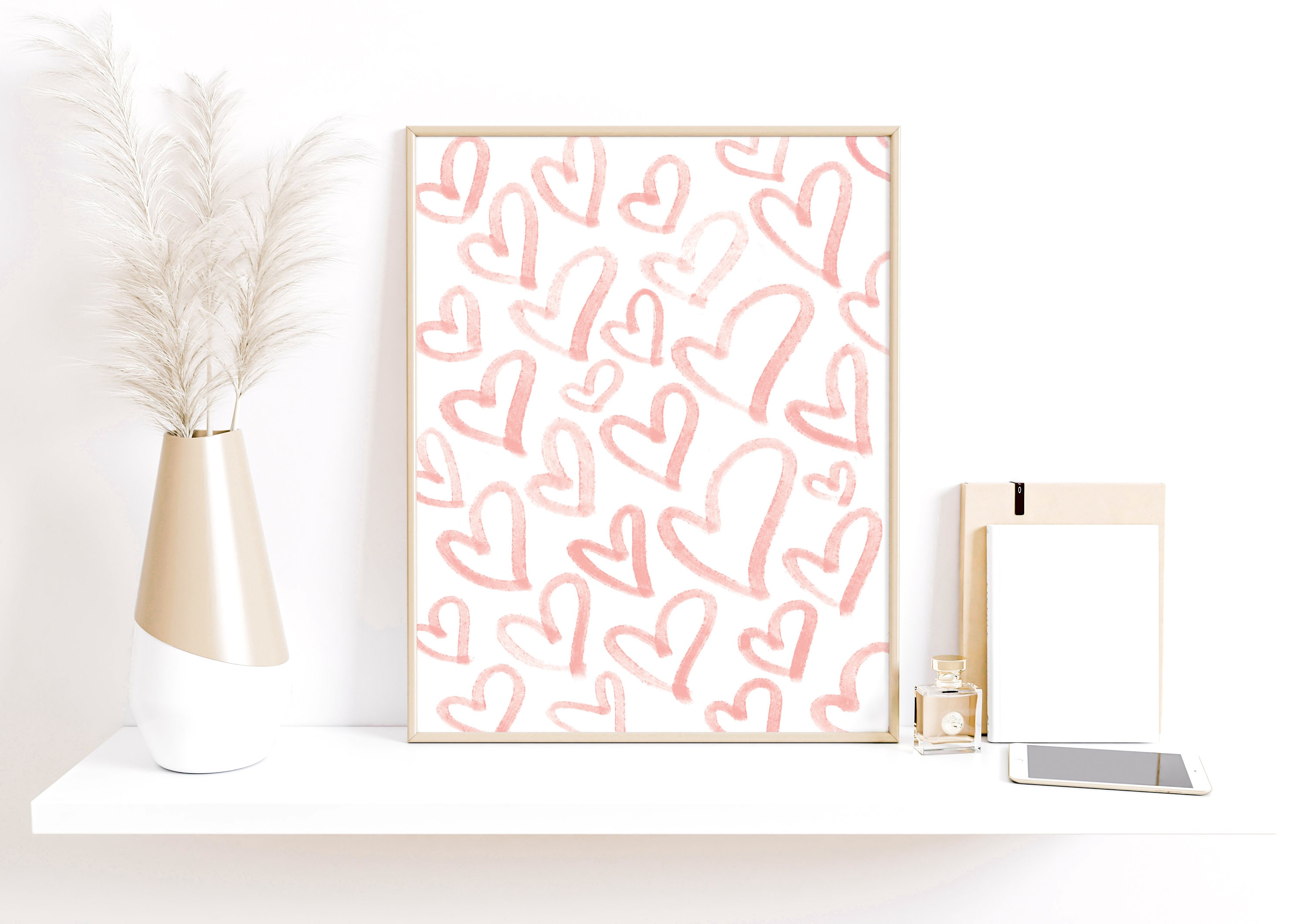 Pink Hearts Printable Heart Poster Bedroom Wall Art Girl's Room