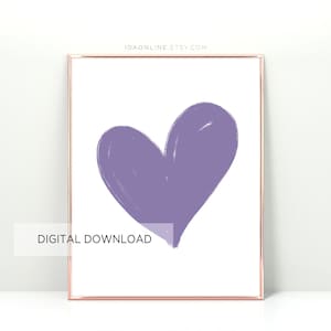 Purple Heart Printable Heart Poster Bedroom Wall Art Girls Room Decor Nursery Wall Art Aesthetic Room Decor Purple Wall Art DIGITAL DOWNLOAD