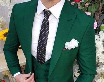 Men Suits 3 Piece , Green Suits Men, Slim Fit Suits, One Button Suits, Formal Suits, Dinner Suits, Wedding Groom Suits, Bespoke For Men