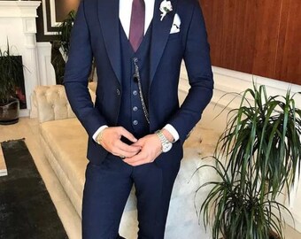 Premium Quality Mens Luxury Blue Bespoke 3 Piece Suit – Uomo Attire