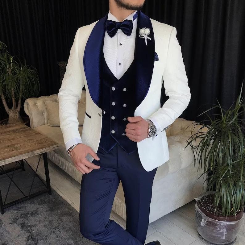 White and navy blue tuxedo sale