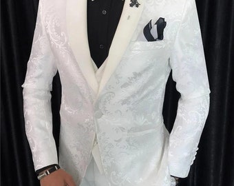 White Flower 3 Piece Men Suits /Stylish Wedding Groom Suits/Party Wear Suits/ Prom Suits/Dinner Suits/Bespoke For Men