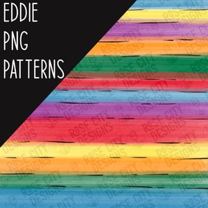 May include: A seamless pattern featuring horizontal stripes in a rainbow color scheme. The stripes are painted with a textured brushstroke effect and have a black dashed line running through each stripe. The text "ROSE CITY DESIGNS" is repeated throughout the pattern.
