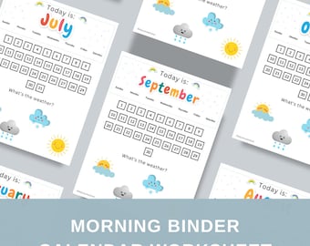 Preschool Calendar Worksheet: Morning Menu Learning Binder (Digital Download)