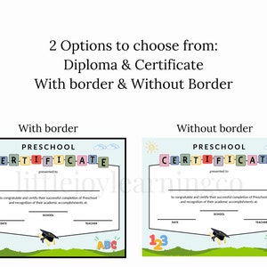 Preschool Graduation Certificate, Diploma Certificate, Digital Download