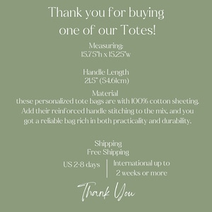 May include: Thank you for buying one of our Totes! Measuring: 15.75"h x 15.25"w. Handle Length: 21.5" (54.6cm). Material: 100% cotton sheeting. Free Shipping: UK 2-8 days, International up to 2 weeks or more. Thank You.
