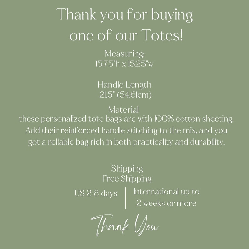 May include: Thank you for buying one of our Totes! Measuring: 15.75"h x 15.25"w. Handle Length: 21.5" (54.6cm). Material: 100% cotton sheeting. Free Shipping: UK 2-8 days, International up to 2 weeks or more. Thank You.