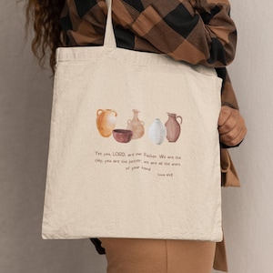 We are the clay canvas scripture tote bag, Christian tote bags, Christian aesthetic tote, bible verse bag, bible verse tote bag, bible verse