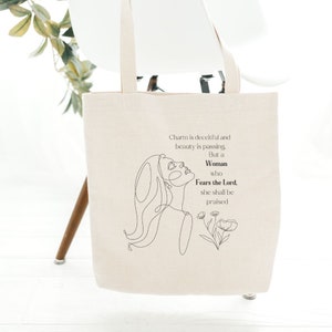 Woman who fears the Lord Christian tote bag, Scripture tote bag, christian aesthetic, Proverbs 31 tote bag, Bible verse tote bag, bible tote