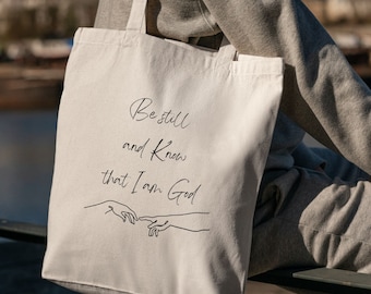Bolso de mano cristiano, Quédate quieto y sé que soy Dios Tote, bolso de mano cristiano, bolso de mano de las Escrituras, bolso de regalo cristiano